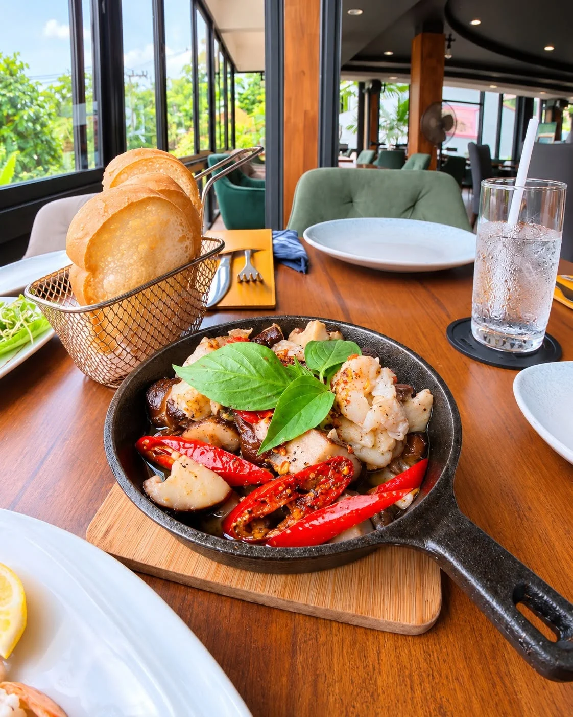 Real photograph of a dish at EAT in the bright restaurant dining area